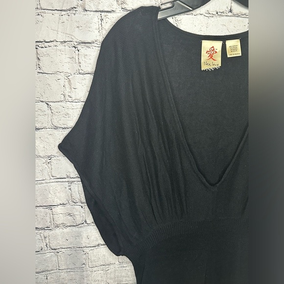 Black Dress V-Neck women’s elephant arms Solid M/L sweater loose fit midi - Picture 2 of 7